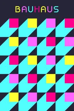Vibrant Grid-Based Bauhaus Poster with Cyan and Neon Elements Stock Illustration