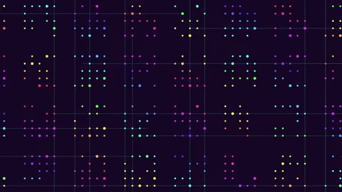 Vibrant grid of colored dots on black background Stock Footage 315084932