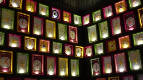 Vibrant Grid Glowing Clocks Dark Backdrop Stock-Footage 328522488