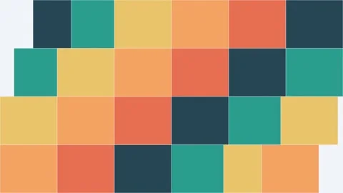 A vibrant grid of multicolored squares arranged in a geometric mosaic pattern 库存影片 338310249