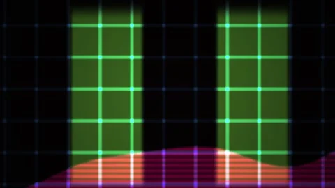 Vibrant grid patterns with colorful lights on black background. Stock Footage 336709580