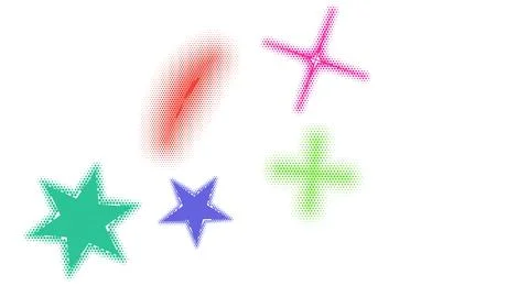 Vibrant halftone stars and cross shapes isolated on transparent background Stock Illustration