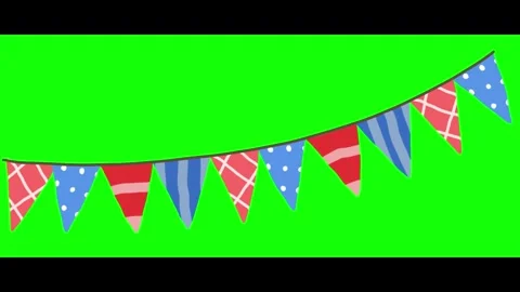 Vibrant hand drawn bunting flags hanging against bright green background for Stock Footage 346121552