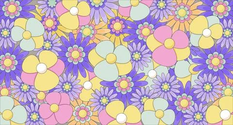 Vibrant hand-drawn floral pattern in Lo-Fi aesthetic illustration background Stock Illustration