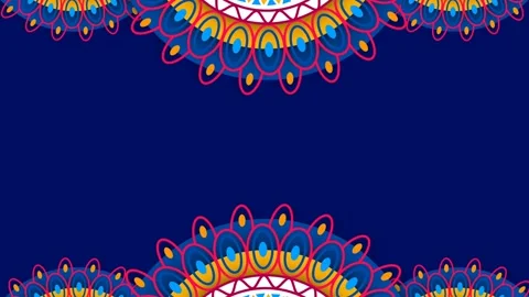 Vibrant Hand Drawn Folk Art Mandala Border on Dark Blue Background for Herit Stock Footage 346282418