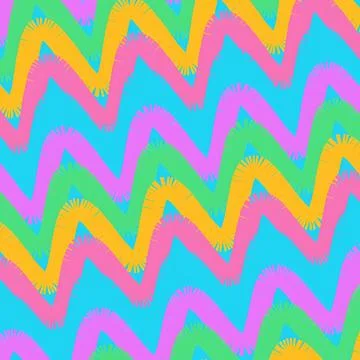 Vibrant Hand-Drawn Zigzag Pattern with Bright Pink, Yellow, and Green Jagged Illustrazione stock