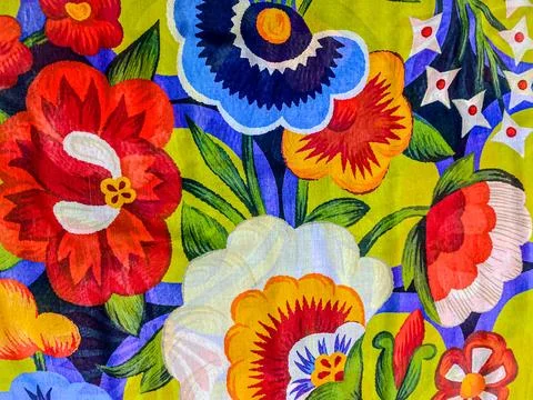 Vibrant Hand-Painted Floral Pattern with Bold Colorful Blossoms Stock Photos