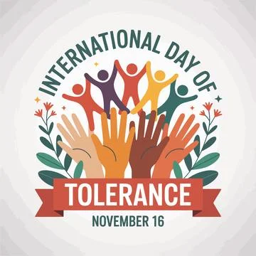 Vibrant hands raised in unity for international day of tolerance with flora.. Stock Illustration