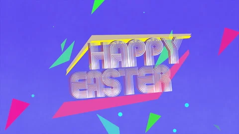 Vibrant Happy Easter digital art bold geometric shapes and stylish font Stock Footage 265555383
