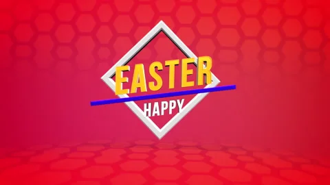 Vibrant Happy Easter text on red hexagons pattern Video stock 260926997