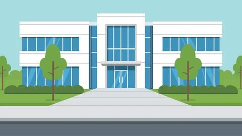 Vibrant Headquarters Office Flat Design Illustration Exterior Stock Illustration