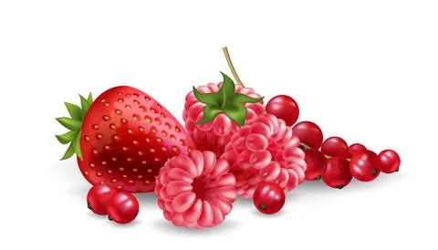 A vibrant heap of red berries raspberry, strawberry, and redcurrant. Fresh,.. Stock Illustration