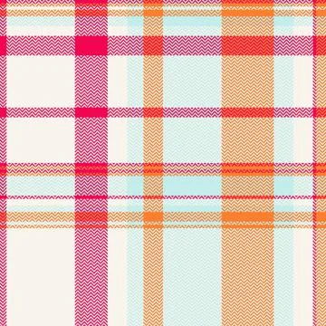 A vibrant herringbone plaid pattern featuring bright pink, orange, and light  Stock Illustration