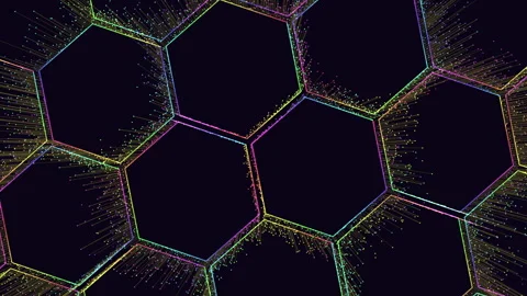 Vibrant hexagonal geometric design with colorful lines Stock Footage 281908493