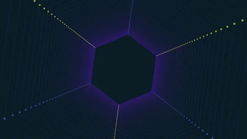 Vibrant hexagonal pattern with blue and yellow stripes and a central dot Stock-Footage 300765311