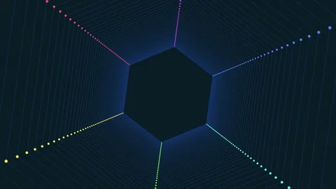 Vibrant hexagonal pattern with colorful lines creating striking visuals Stock Footage 289313077