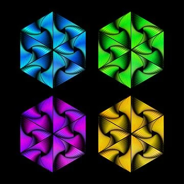 Vibrant Hexagonal Spiral Patterns in Gradient Colors Stock Illustration