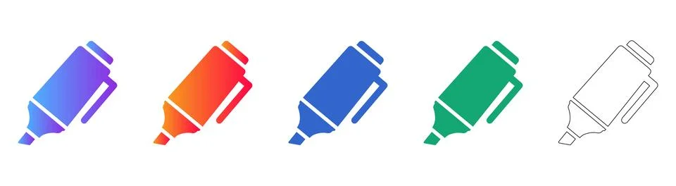 Vibrant Highlighter Marker Icon Set Stock Illustration