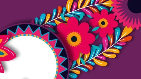 Vibrant Hispanic Heritage Month Background with Colorful Mexican Floral Pat.. Vídeos de archivo 342820657