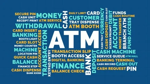 Vibrant Horizontal ATM Word Cloud Animation Shameless Loop. ATM Kinetic Typ.. Stock Footage 341688680