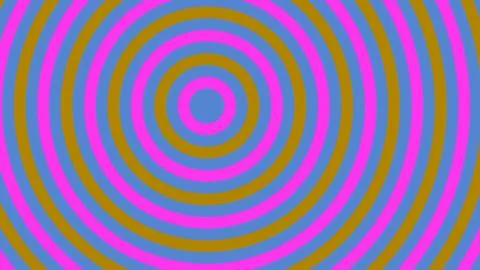 Vibrant hypnotic concentric circles pattern with pink blue and ochre colors.. Stock Illustration