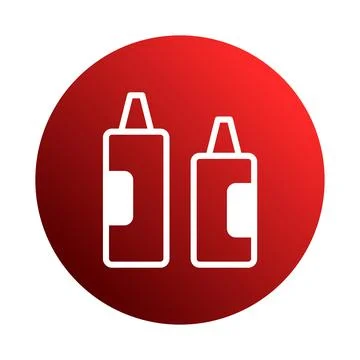 Vibrant icon showcasing condiment bottles against a red gradient background.. Stock Illustration