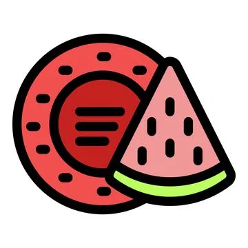 Vibrant illustration of a watermelon slice partially covering a watermelon th Stock Illustration