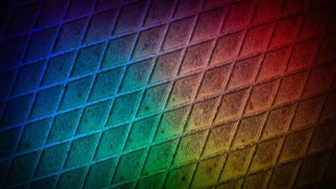 Vibrant industrial grid texture with a rainbow gradient of blue, green, yel.. Ilustración de archivo