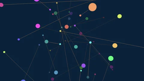 Vibrant interconnected network nodes, connections, and data transmission Stock Footage 278065921