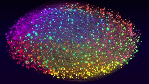 Vibrant interconnected rotating data network nodes pulsing and shifting Video stock 347276499