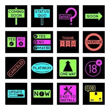 Vibrant Interface Message Badges with System Prompts and User Actions Stock Illustration