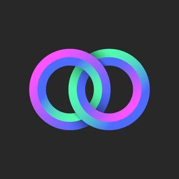 Vibrant interlocking two rings with neon gradient effect creating a circula.. Stock Illustration
