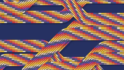 Vibrant intersecting lines with retro pixel patterns create a dynamic seamless Stock Footage 345375455