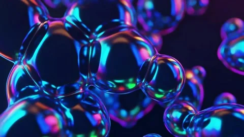 Vibrant iridescent bubbles floating in dark space with colorful reflections 動画素材 338247687