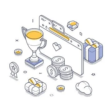 Vibrant isometric design highlighting key elements of a reward program. Icons Illustrazione stock