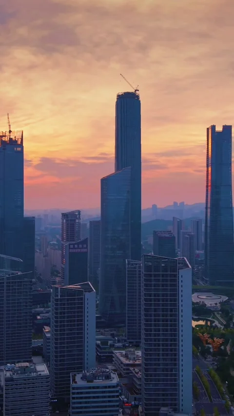 Vibrant Jinan CBD Sunset Panorama with Skyscrapers Stock Footage 331228645
