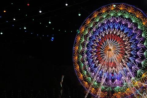 Vibrant LED Light Circle Pattern at Night Festival Stock Photos