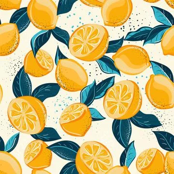 A Vibrant Lemon Pattern featuring Fresh Green Leaves that are bright and lively Illustrazione stock
