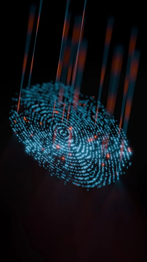 Vibrant light fingerprint patterns create mesmerizing spiral shapes Stock Footage 322542562