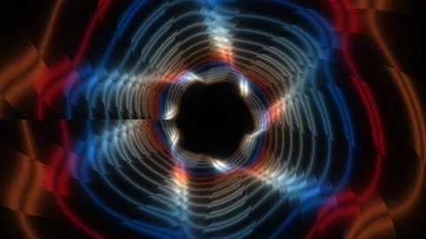 Vibrant light patterns create rhythmic shapes in dark space Stock Footage 339374042