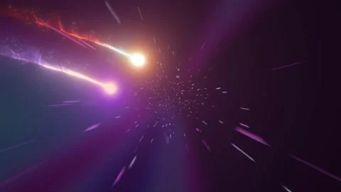 Vibrant light trails radiate from glowing center in dark space Stock Footage 337465536