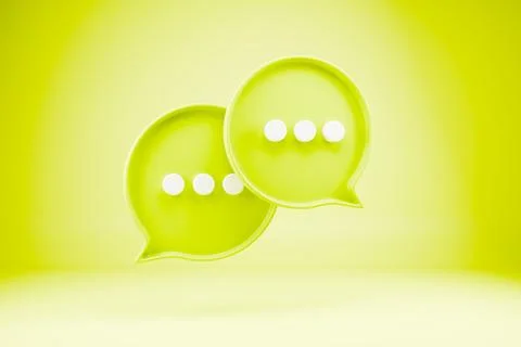 Vibrant lime green 3D speech bubble icons on light green background for chat Stock Illustration