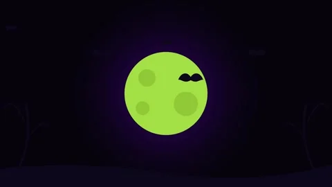 A vibrant lime green moon glowing against a deep dark purple night sky Stock Footage 338310610