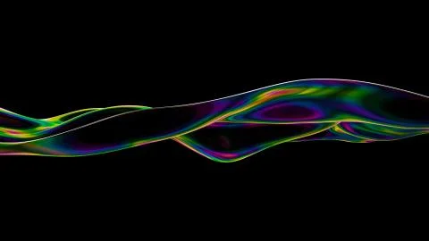 Vibrant liquid wavy surface. 3D abstract iridescent fluid render. Neon Stock-Illustration