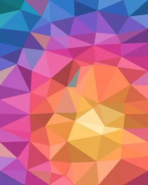 Vibrant low-poly geometric background with faceted triangles in purple, ora.. Stock Illustration
