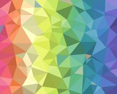 Vibrant low-poly geometric pattern blends rainbow gradients from pink to bl.. Stock Illustration
