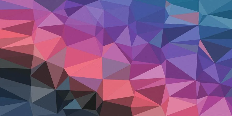 Vibrant low-poly geometric pattern in purple and pink with blue accents, cr.. Illustrazione stock