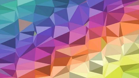 A vibrant low-poly geometric pattern fills the frame with purple, blue, ora.. Stock Illustration