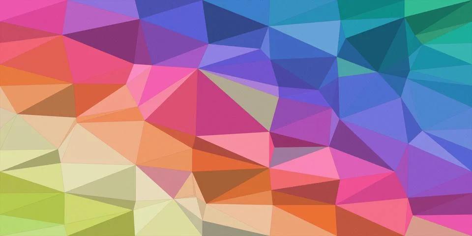 A vibrant low-poly geometric pattern in pink, purple, blue, and green creat.. Illustrazione stock