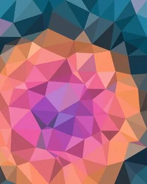 Vibrant low-poly polygon abstract artwork in pink, purple, and orange, set .. Illustrazione stock